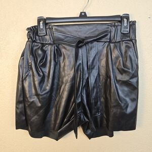 Haley & June Glossy Black High Waist Shorts with Tie Large (5586)